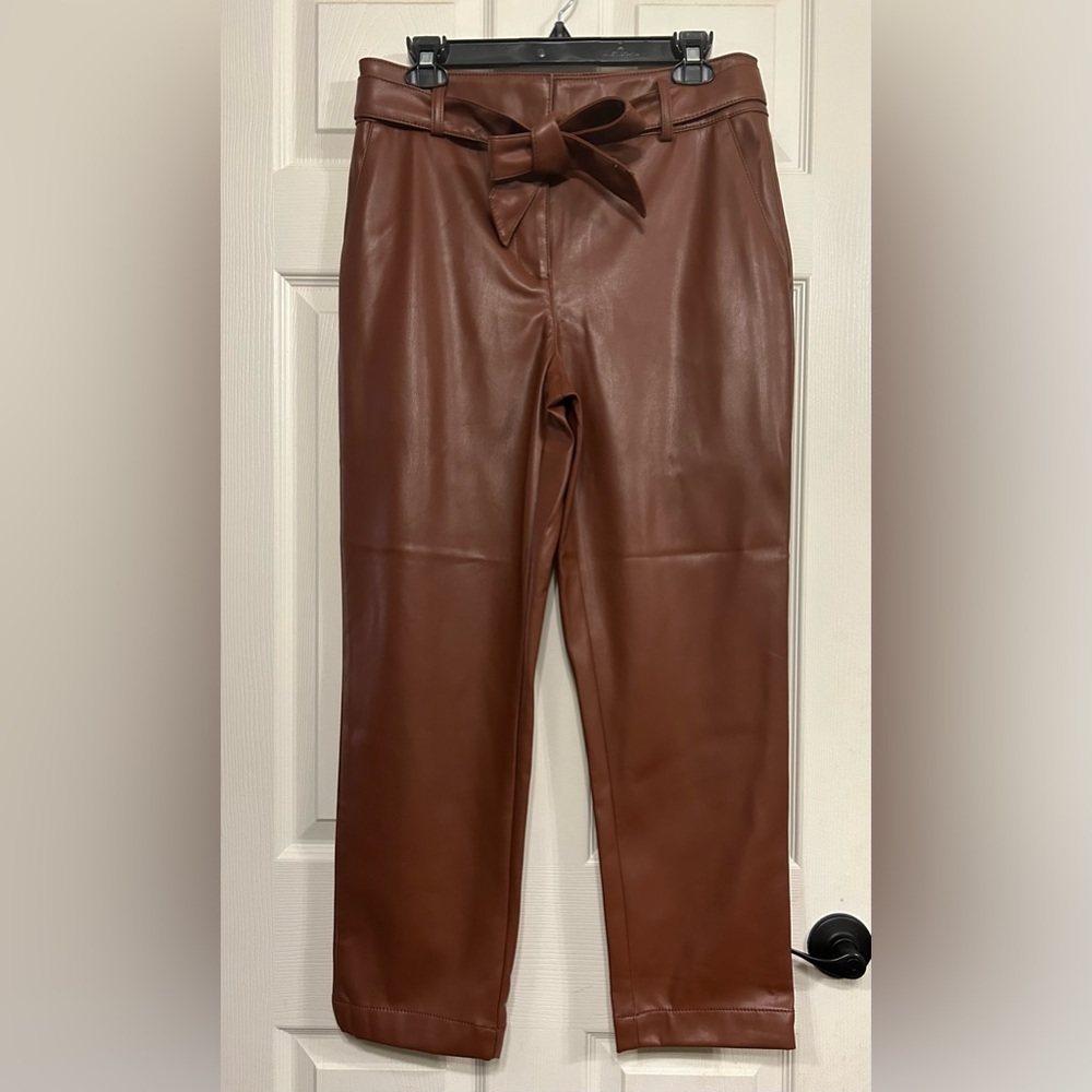 NWT LOFT Faux Leather Brown Pants with matching Belt - Picture 3 of 9